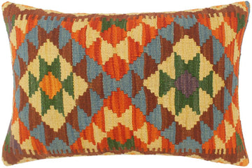 handmade Tribal Rust Blue Hand-Woven RECTANGLE 100% WOOL Pillow